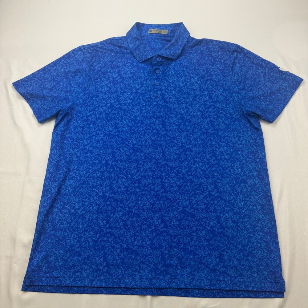 G/FORE‎ Polo Shirt Mens XL Blue Floral Print Performance Golf Short Sleeve